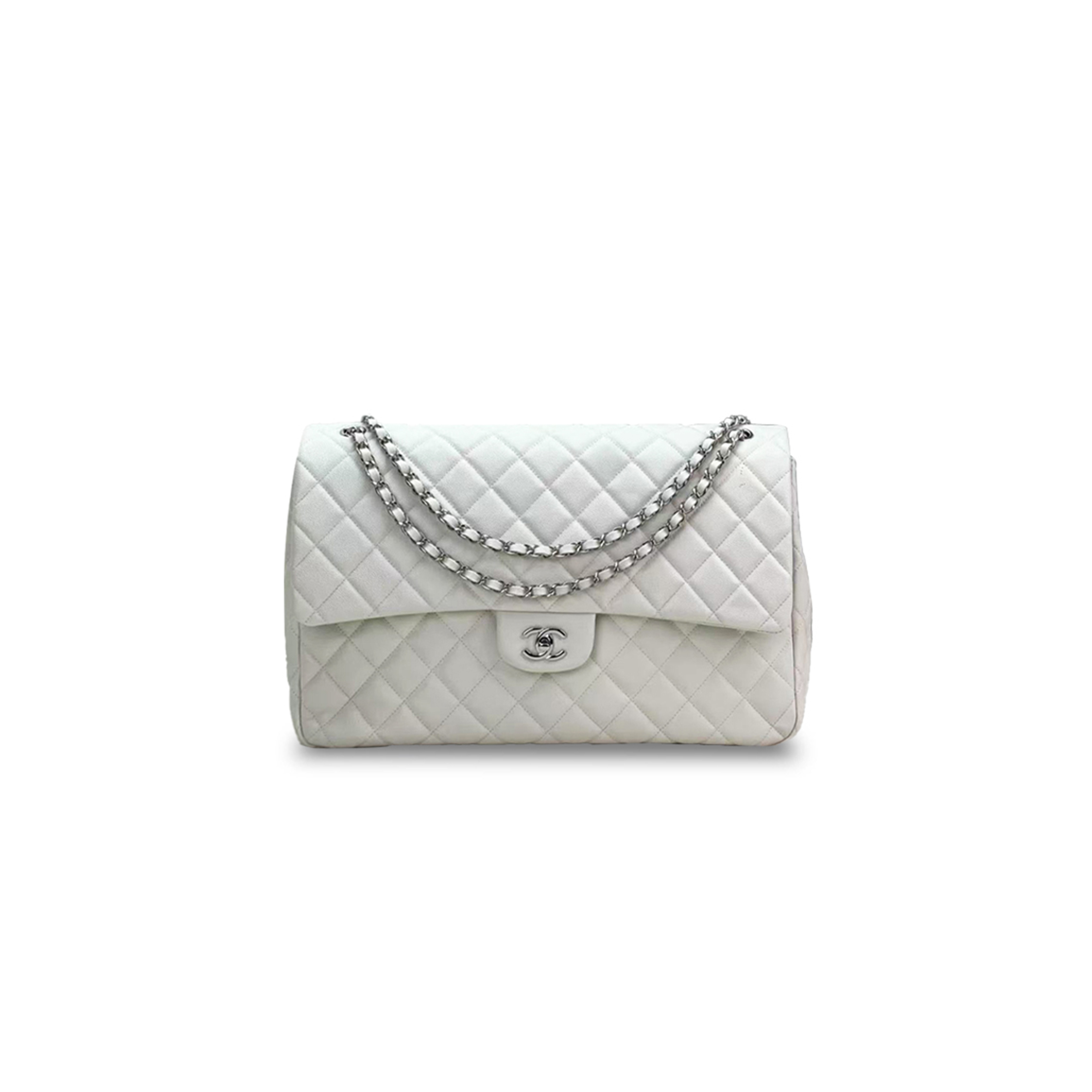 CHANEL SHINY CAVIAR SILVER CLUTCH PURSE LARGE FLAP CROSSBODY BAG (40*27*12cm) 